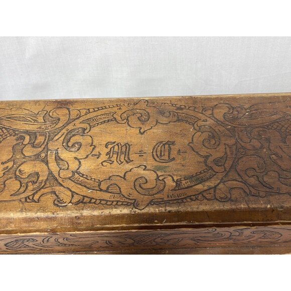 Wood Burned Rustic Flemish Art Wooden Box Made in NY - Picture 5 of 11
